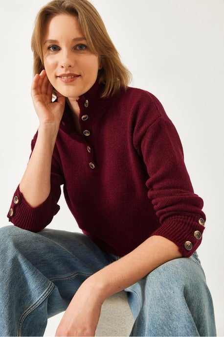 Lässiger Cropped Pullover mit Knopfkragen - Image 2