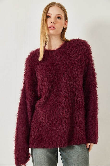 Übergroßer strukturierten Strickpullover mit plüschigen Details - Image 3
