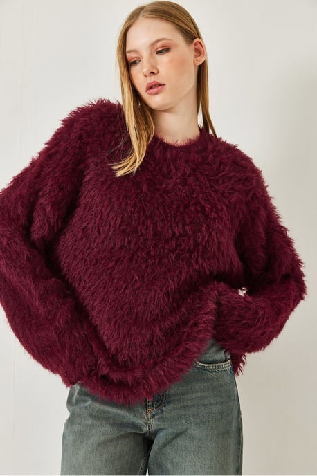 Übergroßer strukturierten Strickpullover mit plüschigen Details - Image 4