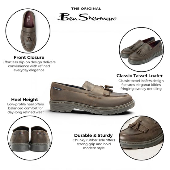 Ben Sherman Herren-Slipper aus braunem Leder mit Quasten - Dudley - Image 2