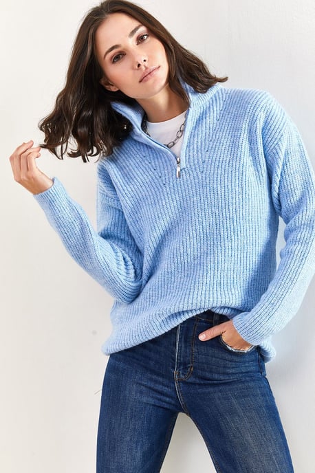 Oversized gestrickter Pullover mit Reißverschlusskragen - Image 1