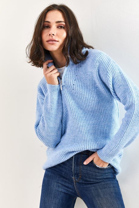 Oversized gestrickter Pullover mit Reißverschlusskragen - Image 2