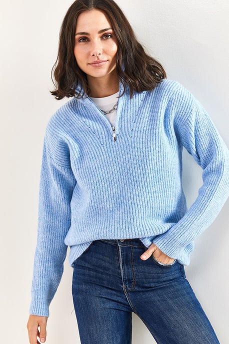 Oversized gestrickter Pullover mit Reißverschlusskragen - Image 6