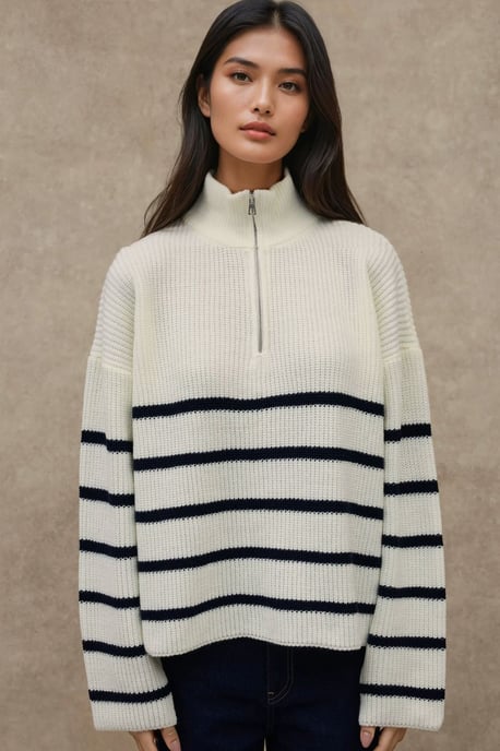 Gestreifter Pullover mit langem Arm und Reißverschlusskragen - Image 2