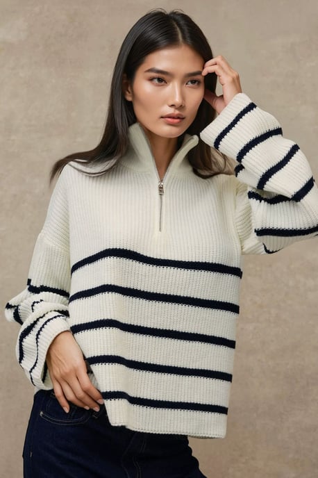 Gestreifter Pullover mit langem Arm und Reißverschlusskragen - Image 3
