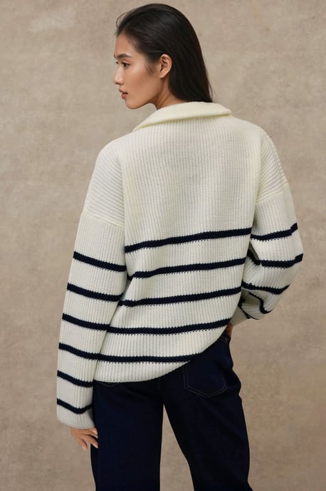 Gestreifter Pullover mit langem Arm und Reißverschlusskragen - Image 5