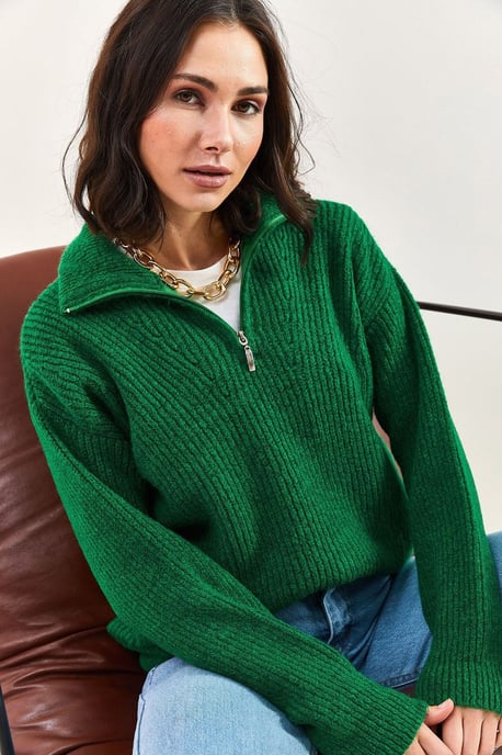 Oversized gestrickter Pullover mit Reißverschlusskragen - Image 3