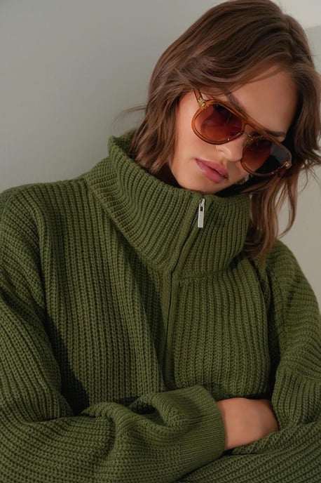 Strukturiertes Langarm-Pullover mit Reißverschlusskragen - Image 3