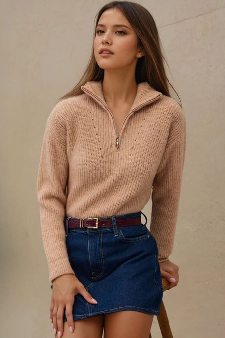 Basic Strickpullover mit Reißverschlusskragen - Image 1