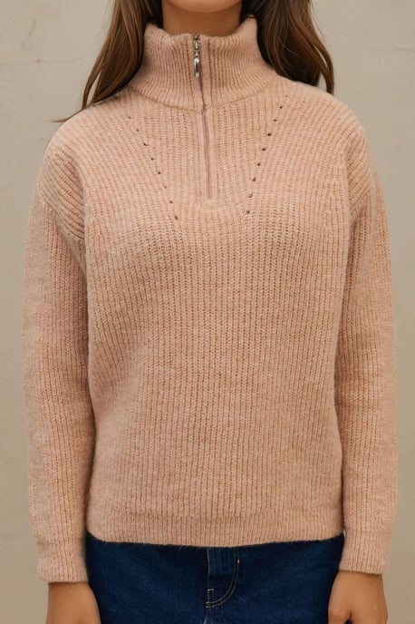 Basic Strickpullover mit Reißverschlusskragen - Image 3
