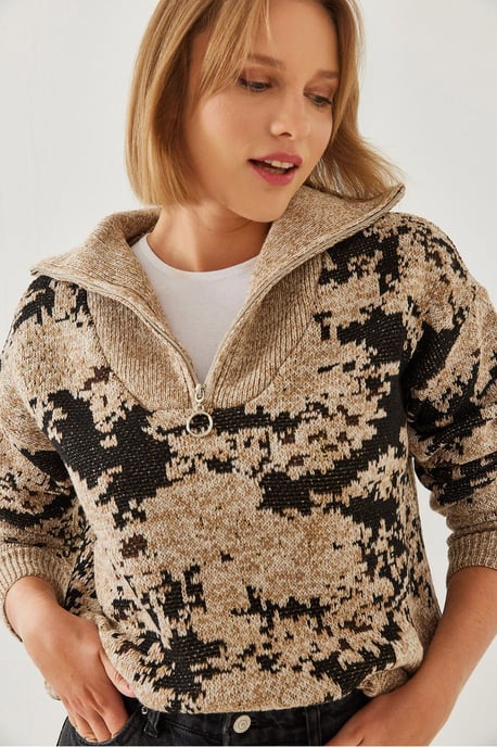 Abstract Strickpullover mit Reißverschlusskragen - Image 1
