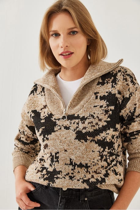 Abstract Strickpullover mit Reißverschlusskragen - Image 4