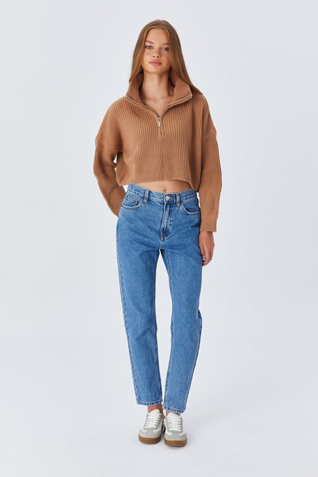 Strukturiertes Langarm-Pullover mit Reißverschlusskragen - Image 6