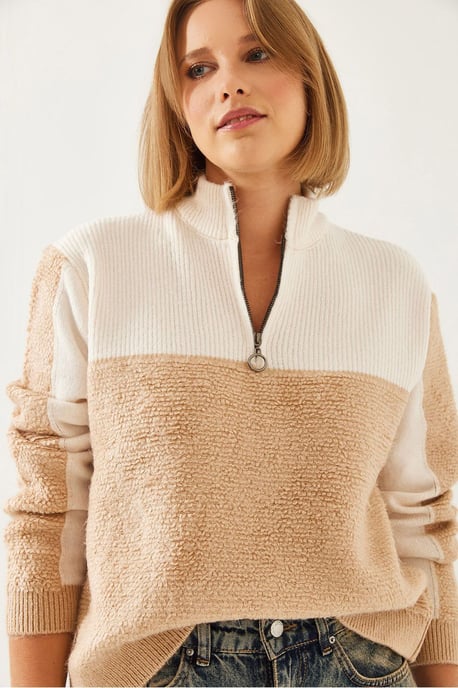 Musterstrickpullover mit Reißverschlusskragen - Image 2