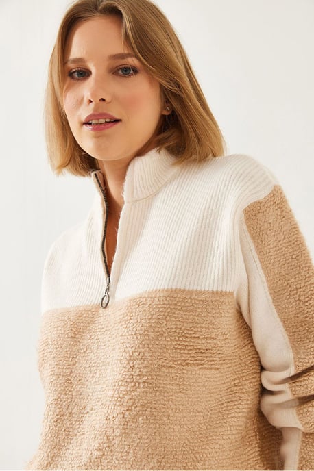 Musterstrickpullover mit Reißverschlusskragen - Image 3