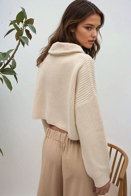Dicker Strick-Crop-Pullover mit Reißverschlusskragen - Image 3