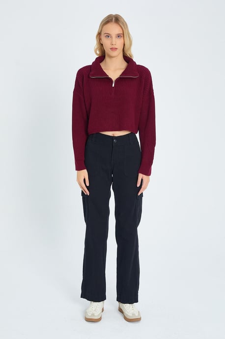 Strukturiertes Langarm-Pullover mit Reißverschlusskragen - Image 2