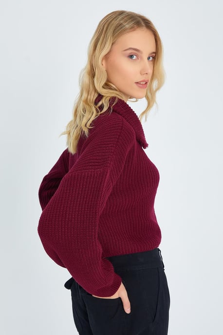Strukturiertes Langarm-Pullover mit Reißverschlusskragen - Image 5