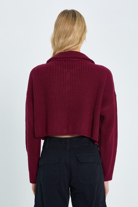 Strukturiertes Langarm-Pullover mit Reißverschlusskragen - Image 6
