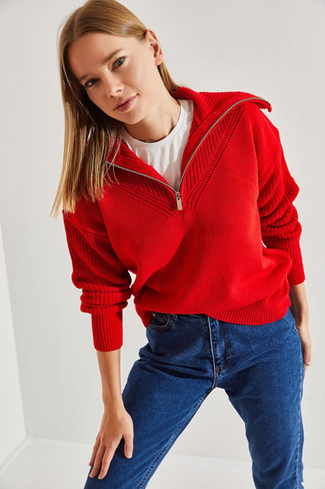 Reißverschluss-Kragen Strickpullover - Image 1
