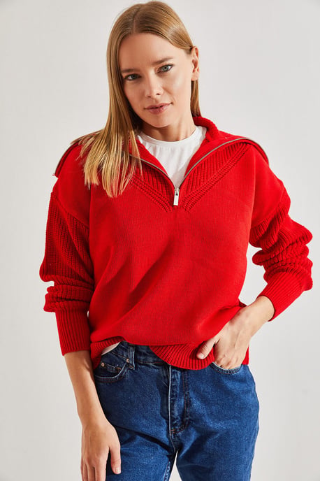 Reißverschluss-Kragen Strickpullover - Image 2