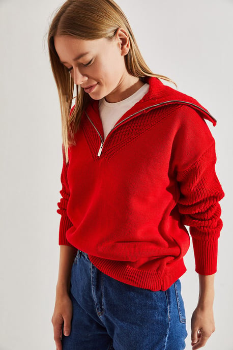 Reißverschluss-Kragen Strickpullover - Image 3