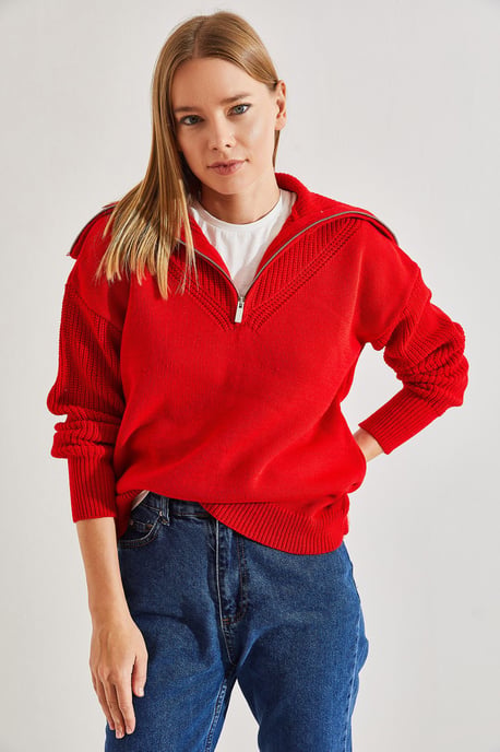 Reißverschluss-Kragen Strickpullover - Image 5
