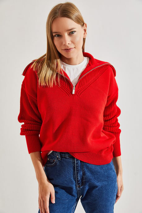 Reißverschluss-Kragen Strickpullover - Image 6