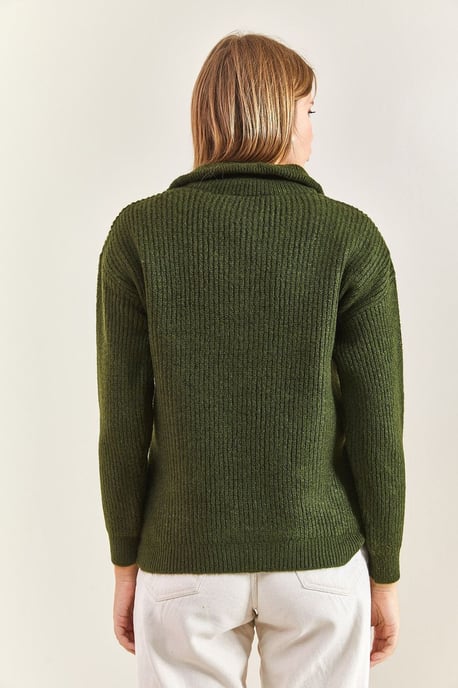 Oversized strukturiertes Strickpullover mit Reißverschlusskragen - Image 3
