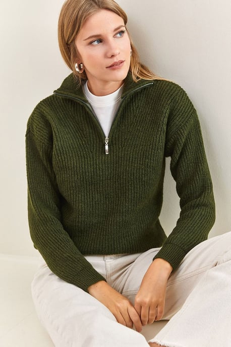 Oversized strukturiertes Strickpullover mit Reißverschlusskragen - Image 4