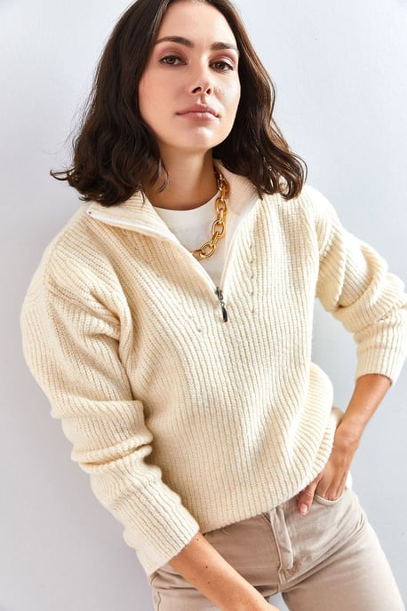 Oversized gestrickter Pullover mit Reißverschlusskragen - Image 2