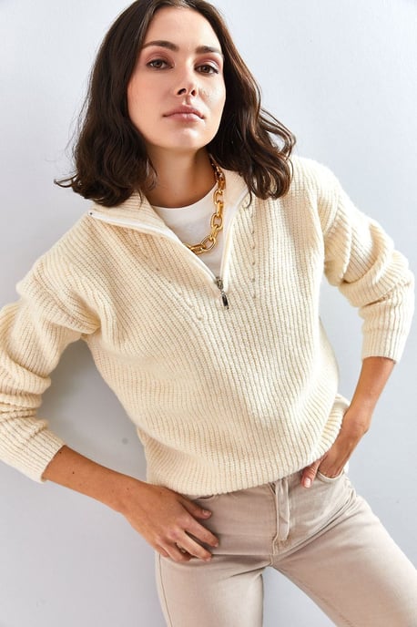 Oversized gestrickter Pullover mit Reißverschlusskragen - Image 3
