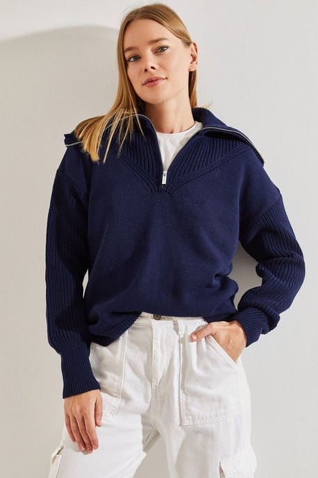 Reißverschluss-Kragen Strickpullover - Image 1
