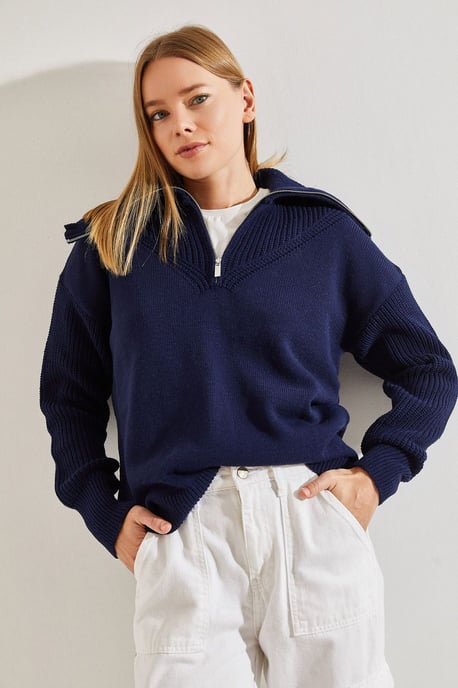 Reißverschluss-Kragen Strickpullover - Image 2