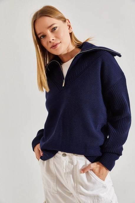 Reißverschluss-Kragen Strickpullover - Image 3