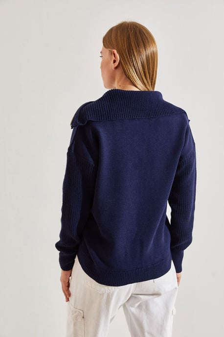 Reißverschluss-Kragen Strickpullover - Image 4