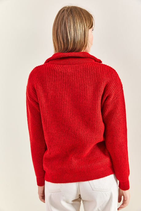 Oversized strukturierter Strickpullover mit Reißverschlusskragen - Image 3