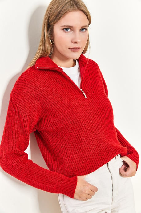 Oversized strukturierter Strickpullover mit Reißverschlusskragen - Image 4