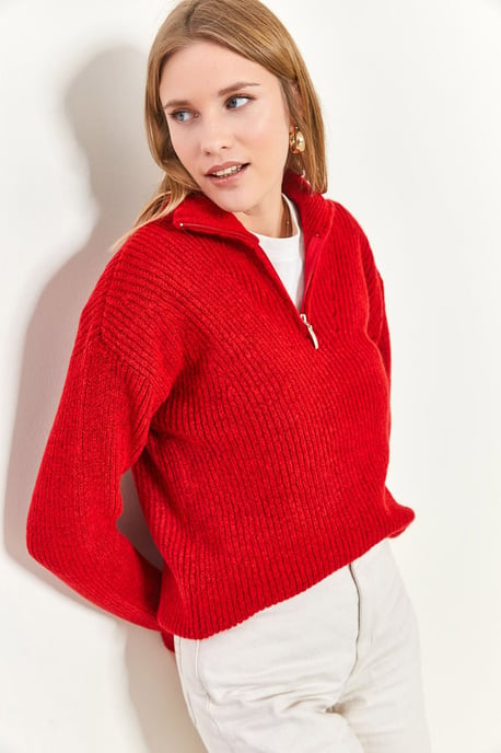 Oversized strukturierter Strickpullover mit Reißverschlusskragen - Image 6