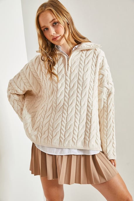 Oversized Haar- und Bart-Pullover mit Reißverschlusskragen - Image 2