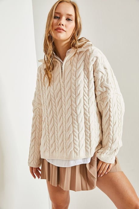 Oversized Haar- und Bart-Pullover mit Reißverschlusskragen - Image 3