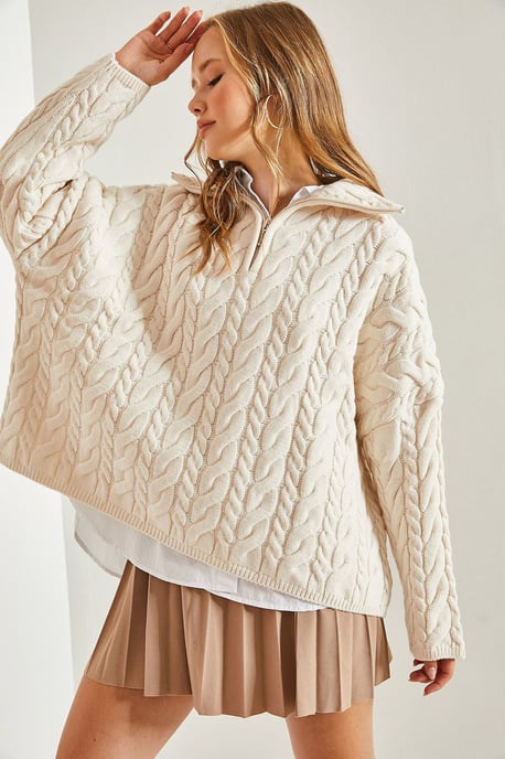Oversized Haar- und Bart-Pullover mit Reißverschlusskragen - Image 4