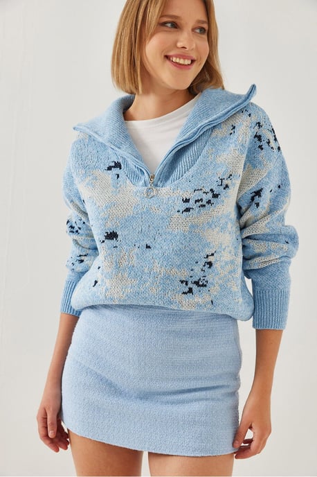 Abstract Strickpullover mit Reißverschlusskragen - Image 1