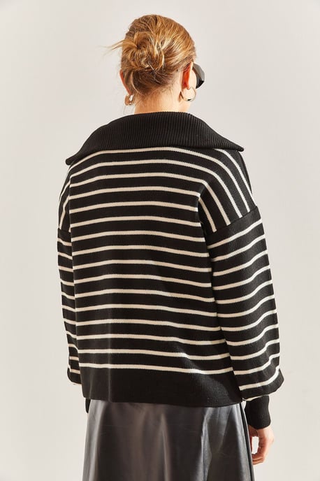 Gestreifter Boxy Crop-Pullover mit Reißverschlusskragen - Image 4