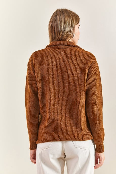 Oversized gestrickter Pullover mit Reißverschlusskragen - Image 3