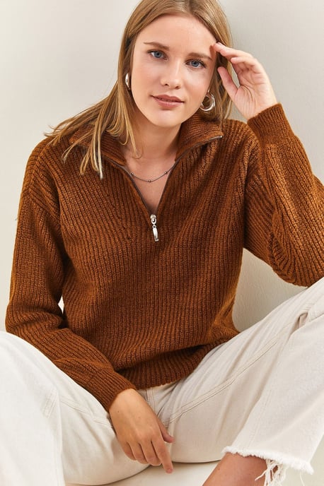 Oversized gestrickter Pullover mit Reißverschlusskragen - Image 4