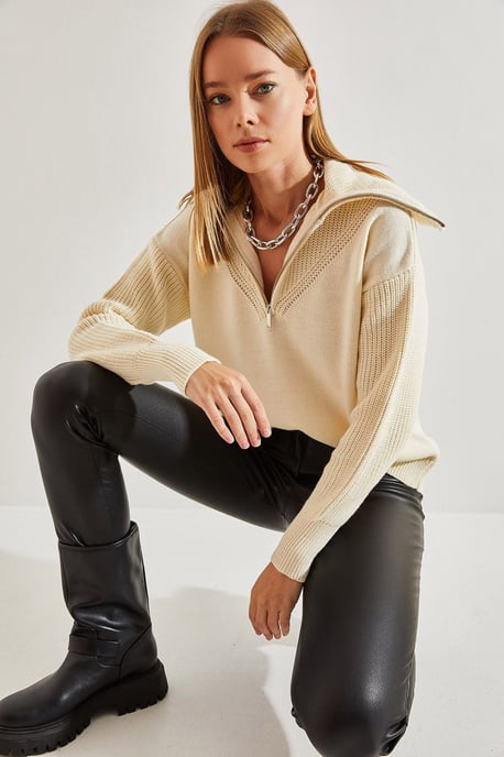 Reißverschluss-Kragen Strickpullover - Image 3