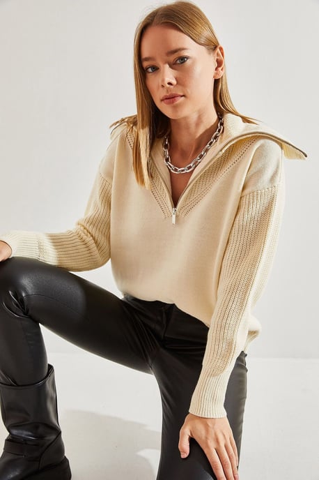 Reißverschluss-Kragen Strickpullover - Image 4