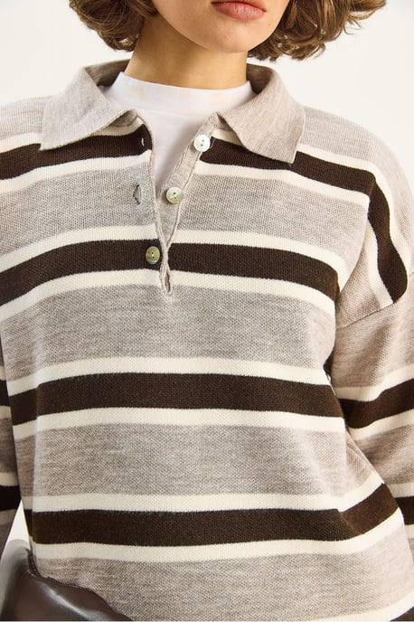 Polo-Kragen Langarm Strickpullover - Image 6