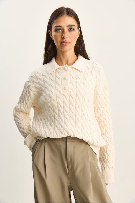 Dicker Zopf-Muster Polokragenpullover - Image 2
